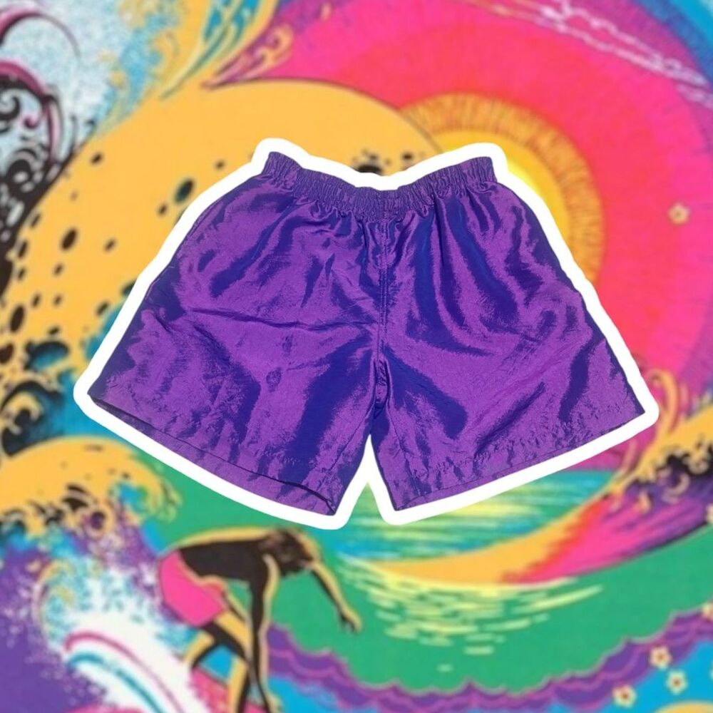 Vintage Surf Style Shorts Iridescent Purple Nylon Women 90's